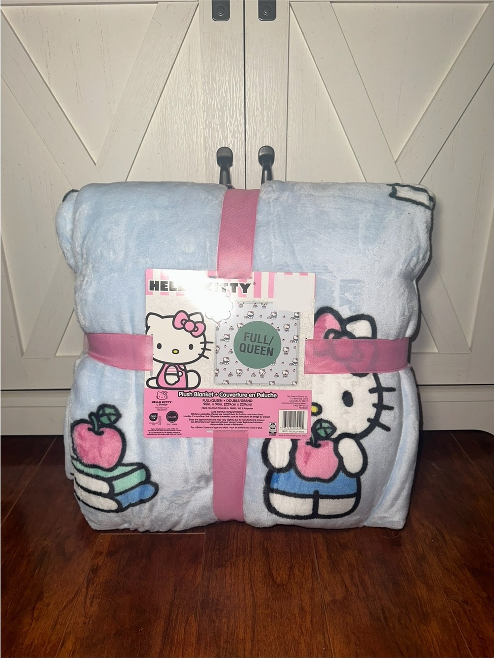 Hello Kitty Light Blue School Books & Apples Queen Plush Throw Blanket